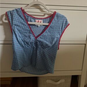 Reformation Blue Top with Red Accents